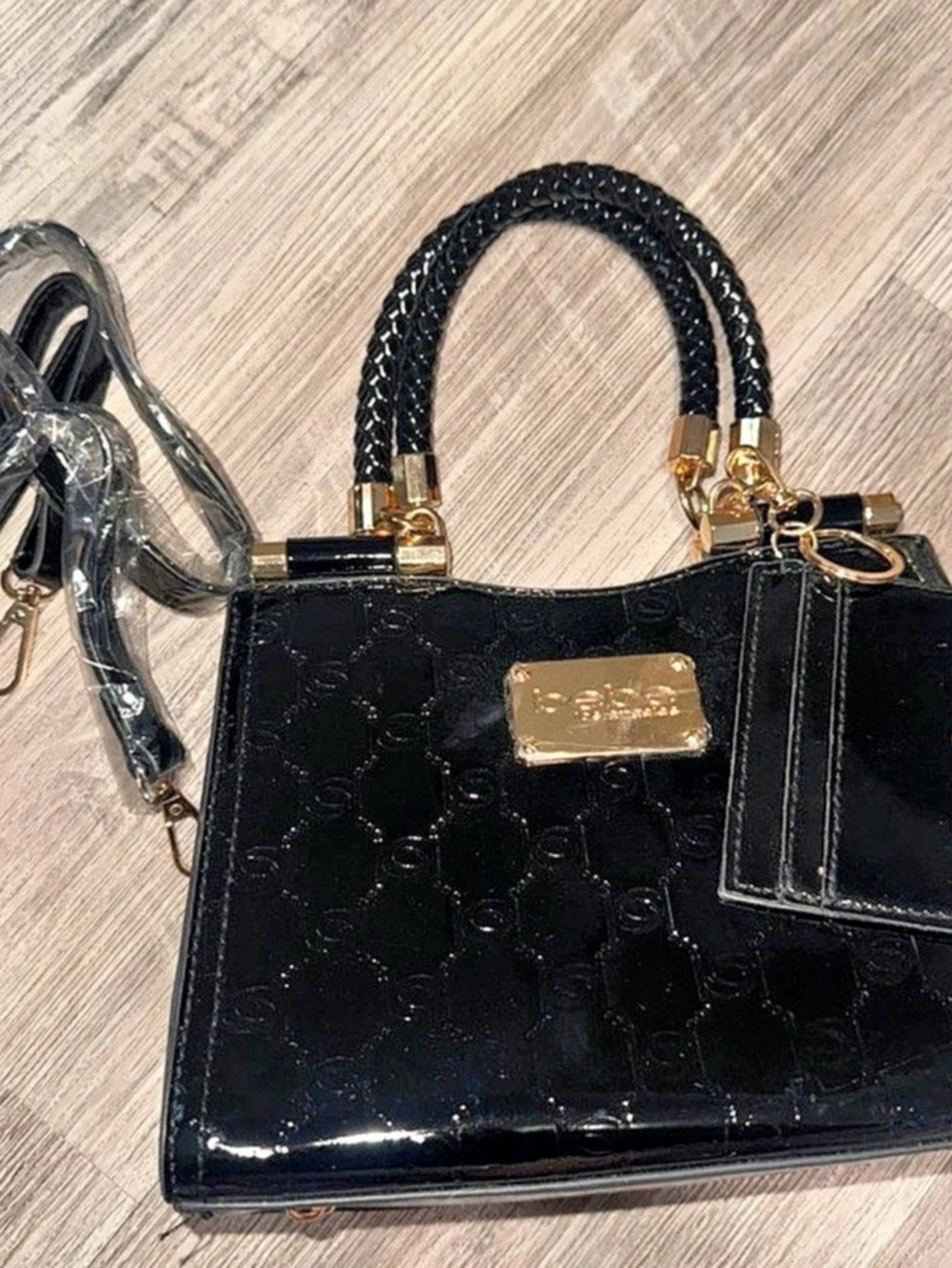 bebe Black Patent Shoulder Bag Like New - Picture 2 of 7